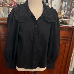 Black Ruffled Collar Women's Top